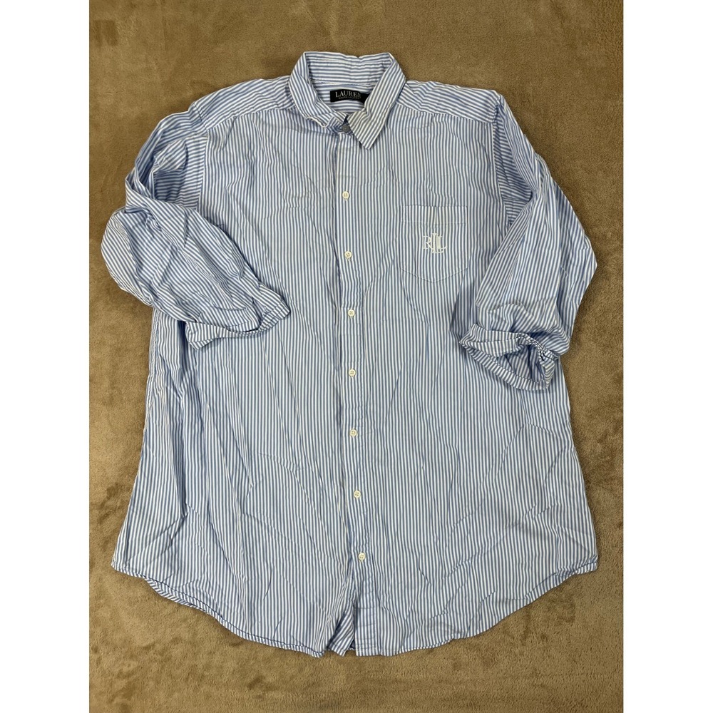 Lauren Ralph Lauren Pajama Shirt Womens XL Blue Striped RLL Logo 3/4 Sleeve